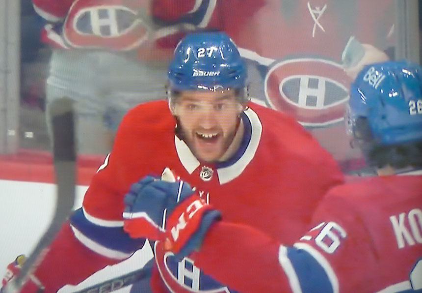 Jonathan Drouin pensait bien avoir compté son premier but de la saison mais c'est Anderson qui en a été crédité